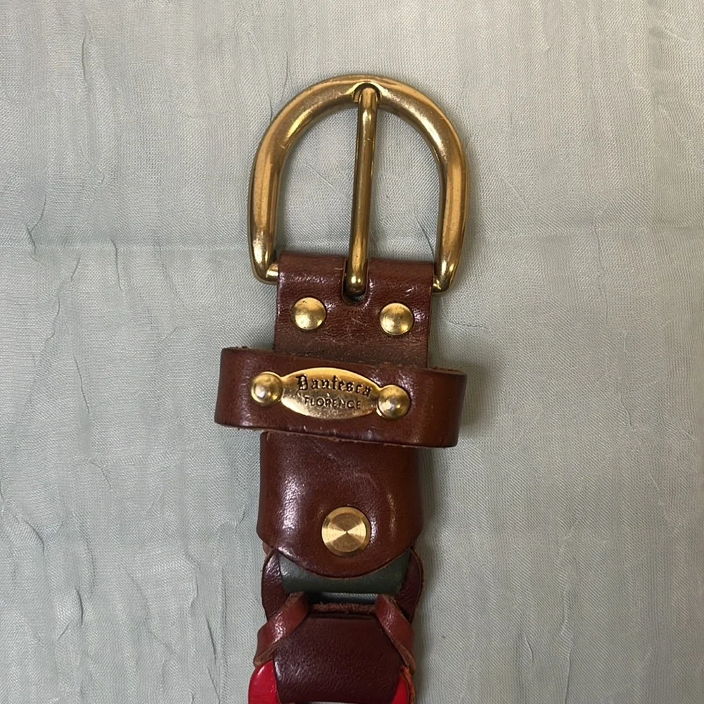 Dantesca Florence Italian Multicolored Leather Belt | Brass Tone Buckle - Picture 2 of 4